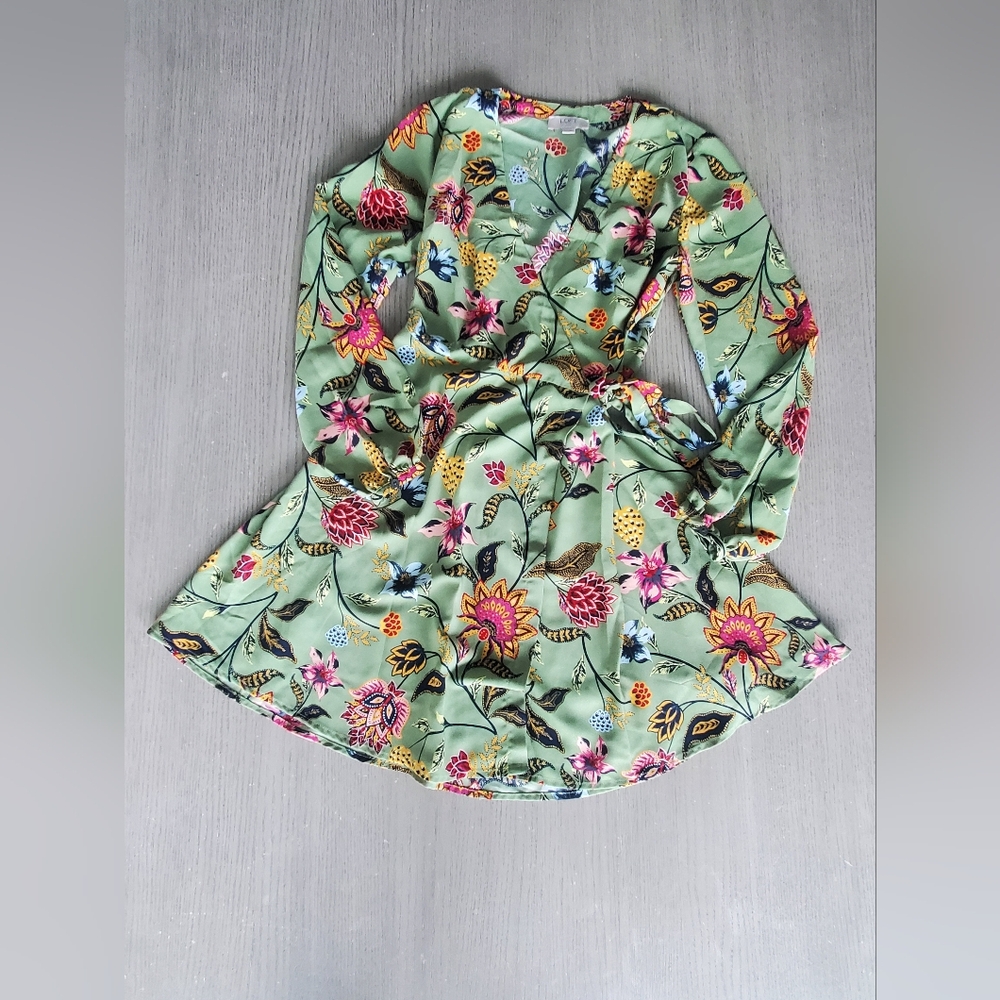 LOFT Floral Mini Dress in Green and Pink